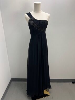 Carlos Miele Silk Crepe Gown Black Beaded One Shoulder Formal Black Tie US 2 New